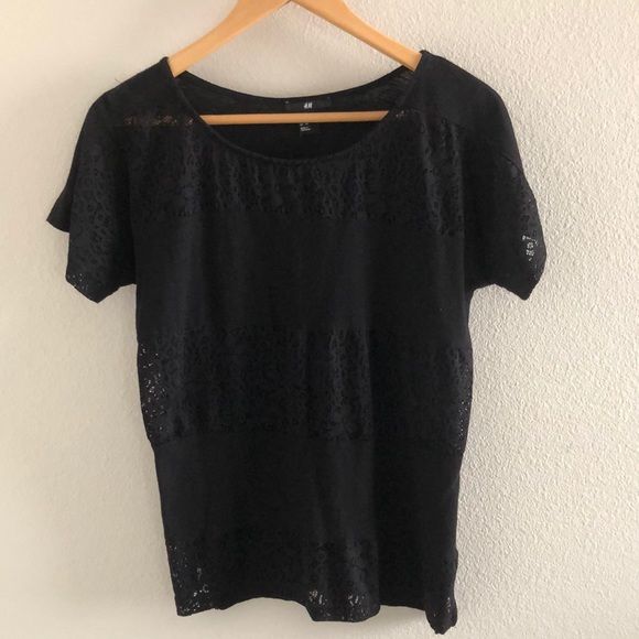 H&M Tops - H&M Black Lace Cut Out T-SHIRT